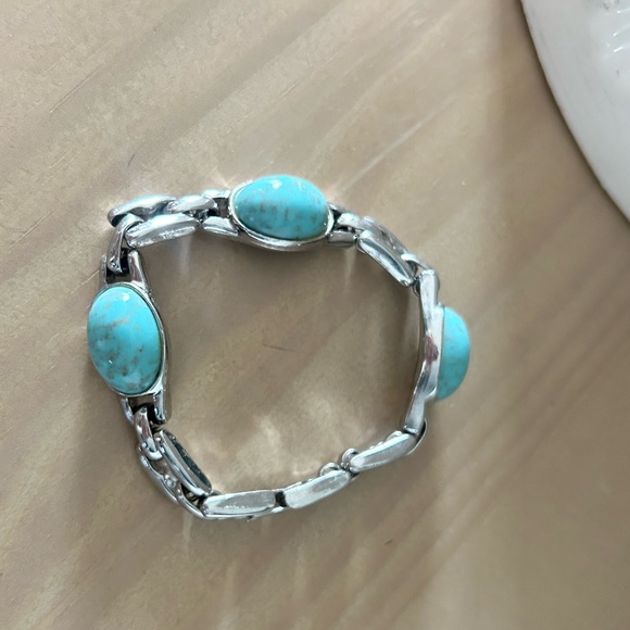 Vintage Silver Tone Navajo Link Turquoise Bracelet Western - Picture 2 of 4